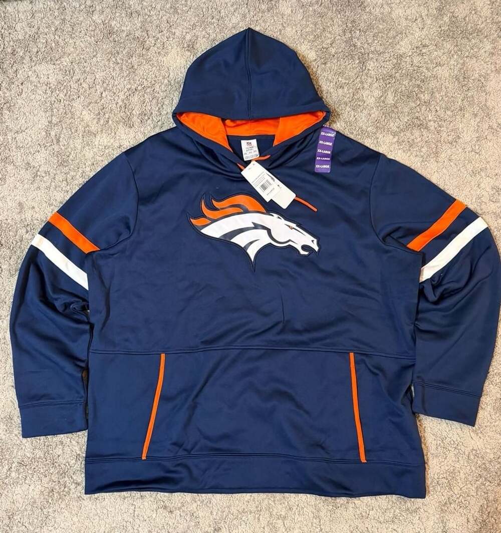 Denver Broncos NFL Team Apparel Gridiron Pro Hoodie Men’s 2XL Navy Orange NW